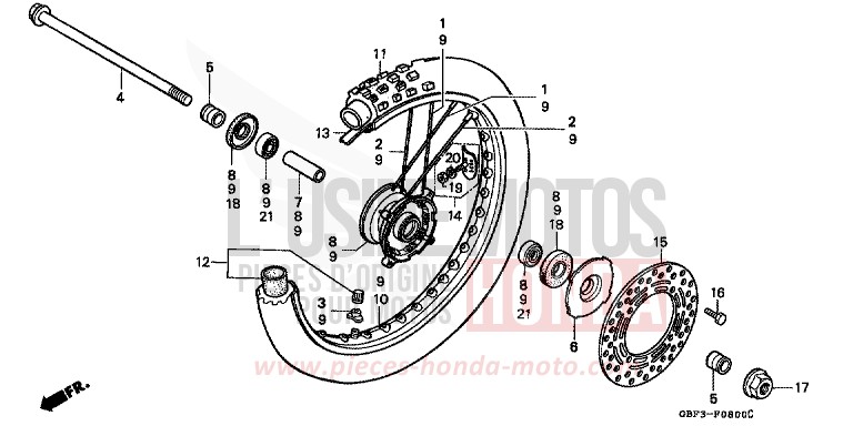 ROUE AVANT de CR80R "Grandes Roues" NEUCLEAR RED (R177) de 1997